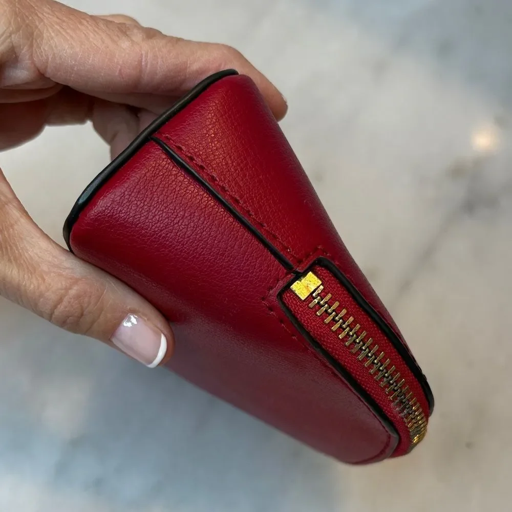 Michael Kors Travel Bag Cherry Red Leather Dome Cosmetic Case Pouch Clutch